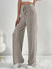 cheap Wide Leg &amp; High Waisted-Women&#039;s Wide Leg Pants Trousers Palazzo Pants Fashion Streetwear Full Length High Waist Plain Elastic Waist Jacquard Breathability Comfortable Street Daily Wear Going out Light Grey Summer Spring