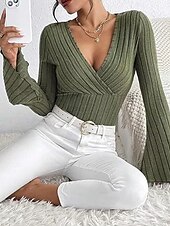 preiswerte Damen Einfache Oberteile-Damen T Shirt Einfach Mode Modern Langarm V Ausschnitt Normale Oberteile Täglich Tunika Schwarz Armeegrün Grau Sommer