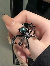 economico Accessori di Halloween-Set di anelli da donna a forma di ragno per Halloween: anelli in lega aperti regolabili con stile punk gotico, design a ragno con gemme bianche e nere per feste in maschera, cosplay e serate spettrali