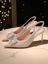 economico Festa Notturna-Scarpe con tacco a spillo in vernice bordeaux da donna con cinturino posteriore - stiletti a punta con fibbia in cristallo per eventi formali e cocktail party