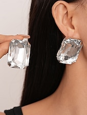 abordables Collar de mujer-Gargantilla y pendientes de cristal plateado con declaración para mujer: joyas glamurosas con diamantes de imitación grandes para fiestas, bodas y eventos formales.