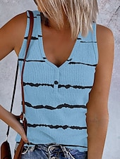 cheap Stripe&amp;Geometric Tank Top-Women&#039;s Camisole Tank Top Graphic Striped Vintage Stylish Casual Sleeveless Sleeveless V Neck Regular Tops Daily Print Pink Army Green Blue Summer Spring
