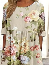 abordables Robes Floraux Imprimés-Femmes Robe Midi Robe Décontractée Robe d&#039;été Mode Moderne Quotidien Plage Week-end Coupe régulière Fleur Manche Courte Col ras du cou Jaune Rose Claire Été Printemps Automne