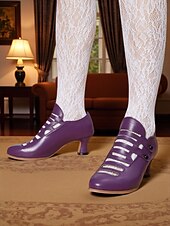 abordables années 1930-Femmes Chaussures à Talons Rétro Soirée Travail Quotidien Bouton Talon Cône Bout Rond Élégant ancien Marche PU Mocassin Noir Rouge Rouge Bordeaux