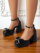 お買い得  1950年代-女性用レトロな黒のプラットフォームヒール、白いリボンとアンクルストラップ付き - フォーマルなイベント、結婚式、パーティーに最適なエレガントな1950年代スタイルのブロックヒールシューズ