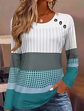 economico Top a Strisce e Geometrici-Per donna Felpe Grafico Geometrico A righe Vintage Classico Casual Manica Lunga Girocollo Top Regolari Bottoni Stampato Bianco Vino Blu Viola Marrone Primavera Autunno Inverno