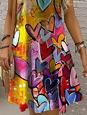 preiswerte Streifen- und geometrische Kleider-Damen Minikleid Sommerkleid A Linie Kleid Schulterfreies Kleid Urlaub Lässig Boho Ferien Strand Normale Passform Herz Grafik Ärmellos Rundhalsausschnitt Gelb Rote Blau Purpur Sommer Frühling