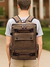 preiswerte Outdoor-Rucksäcke-Brauner Canvas-Rucksack für Herren mit Multi-Taschen-Design – Vintage-Reise-Laptoptasche für 15,6-Zoll-Geräte, ideal für Arbeit, Schule, Wandern und Wochenendausflüge