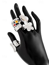 preiswerte Damenringe-6-teiliges Vintage-Goldring-Set für Damen mit Perlen-, Blumen- und Edelsteinakzenten – modische Statement-Legierungsringe für Partys und den Alltag