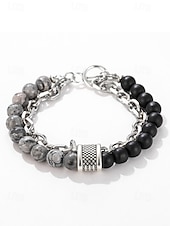 Недорогие Мужские украшения-мужской браслет-цепочка из натуральных камней с бусинами – двухрядный регулируемый браслет с застежкой-тогл для повседневного, уличного и праздничного стиля