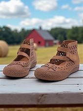 preiswerte Ballerinas für Damen-Mary-Jane-Schuhe aus Kunstleder mit weiter Passform und Cut-outs – bequemer Retro-Casual-Stil für Bauernhofbesuche, Gartenspaziergänge und Wochenendausflüge