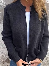 abordables Vestes en laine-Femmes Manteau Confortable Respirant Avec Poches Mode Quotidien Uni Entraînement Extérieur Occasionnel Ouvert devant Court Col montant Coupe régulière manche longue Vêtements d&#039;extérieur Noir Orange