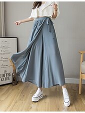 economico gamba larga e vita alta-Per donna Gamba larga Chinos Casual Lunghezza intera Naturale Semplice Gamba larga Coulisse Comodo Traspirabilità Casual Quotidiano Nero Rosa Blu Primavera Autunno Vestibilità comoda