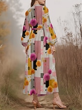 preiswerte Blumenkleid-Damen Midikleid Freizeitkleid Chiffon Schwingkleid Modern Urlaub Täglich Wochenende Normale Passform Blumen Karomuster Langarm V Ausschnitt Rosa Fuchsie Grün Sommer Frühling Herbst