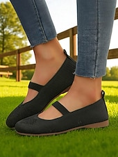 olcso Női lapos sarkú cipők-női széles orrú, flyknit Mary Jane lapos sarkú cipő – kényelmes, lélegző, hétköznapi viseletre, kerti sétákra és hosszú állásidőre