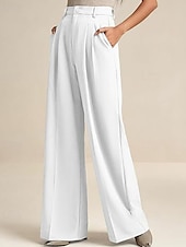 billiga breda ben och hög midja-Dam Brett skaft Byxor Streetwear Ledigt Fullängd Naturlig Slät Elastisk midja Bekväm Gata Helgdag Dagliga kläder Aprikos Grå Svart Vit Höst Normal