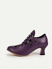 abordables années 1930-Femmes Chaussures à Talons Rétro Soirée Travail Quotidien Bouton Talon Cône Bout Rond Élégant ancien Marche PU Mocassin Noir Rouge Rouge Bordeaux