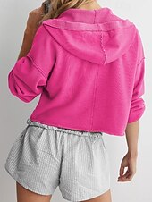 baratos Moletons e Sweatshirts Texturizados-Mulheres Pulôver Moletom Com Capuz Tecido Roupa de rua Casual Manga Longa Com Capuz Tops regulares Rua Feriado Fúcsia Cinzento Claro Cinzento Outono Inverno