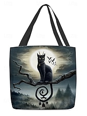 abordables Sacs-Sac fourre-tout pour femme imprimé citrouille et chat d&#039;Halloween par Sarah Richter – grand sac à bandoulière réutilisable en polyester avec poche zippée pour les achats et les fêtes de fin d&#039;année
