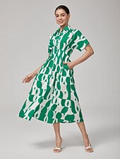 economico Abiti floreali-Per donna Eco Green Geometrico Estate Colletto a Camicia Vacanza XS S M