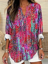 cheap Art&amp;Design Tops-Women&#039;s Shirt Long Sleeve Tunic Tops Ombre Graphic Vintage Tropical Hawaiian V Neck Regular Tops Daily Holiday Beach Wear Print Blue Purple Orange Green Summer Spring