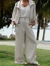 abordables Ensembles-Femmes Mode Streetwear Chemisier Ensembles de Pantalons Haut boléro manche longue À capuche Couleur Unie Vacances Décontracté Quotidien Blanche Rose Claire Marron Printemps Coupe régulière