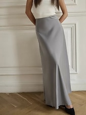 abordables Jupes unies-Femmes Jupe Moulant Mode Maxi Taille Basse Jupes Uni Micro-Élastique Soirée Rue Noir Blanche Kaki Gris Claire Automne Polyester