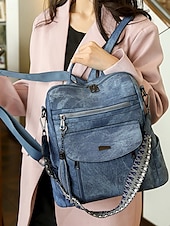 abordables Sacs à Dos de Mode-Sac à dos convertible en similicuir pour femme – Sac à bandoulière vintage multi-poches avec pompon pour les déplacements quotidiens, les voyages et le travail