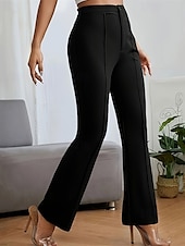 baratos calças sociais femininas-Mulheres Social Perna larga Calças Moda Roupa de rua Comprimento total Cintura Alta Tecido Bolsos Respirabilidade Confortável Rua Roupa Diária Para Noite Preto Azul Marinha Damasco Cinzento Primavera