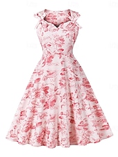 halpa Mekot-Retro / vintage 1950-luku rockabilly Keskipäivä Swing -mekko Flare mekko Istuvuus ja levennys Kukka Naamiaispuku Naisten Naamiaiset Loma Kausaliteetti Retro-teemaiset juhlat Aikuiset Leninki Kevät
