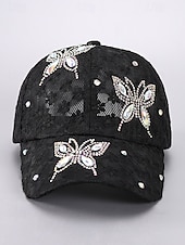 olcso Női kalapok-női légáteresztő, hálós, virágmintás, strasszos baseballsapka - elegáns pillangós dizájn, ideális divatos szabadidős tevékenységekhez, szabadtéri tevékenységekhez és bulikhoz