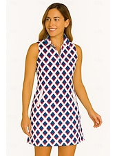 baratos Vestido Feminino-Mulheres Geométrica Vestido de tênis vestido de golfe Vestido sem mangas Sem Manga Zíper Proteção UV Elástico Respirável Tênis Golfe Badminton Colarinho polo Vestidos Azul Roxo Roupas de tênis