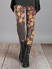preiswerte -Damen Hosen Hose Leggings Gemütliche Leggings Streetwear Lässig Volle Länge Hohe Taille Blume Elastischer Bund Druck Atmungsaktivität Bequem Dehnbar Urlaub Straße Alltagskleidung Schwarz Orange Grün