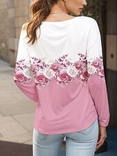 abordables T-shirt floral-Femmes T-shirt Fleuri Graphique Plantes ancien Élégant Classique manche longue Col ras du cou Col rond Hauts Réguliers Quotidien Imprimé Jaune Rose Claire Bleu Violet Vert Été Printemps Automne