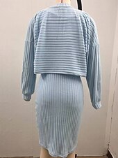 levne Pletené šaty-Dámské Sada šatů Slip Dress Na běžné nošení Semiformální šaty Bez vzoru Design Mini šaty Dlouhý rukáv Tričkový Venkovní Rande Černá Nebeská modř Meruňková Jaro Podzim Běžný