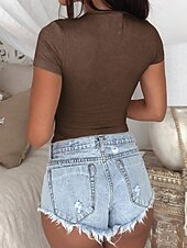 preiswerte Damen Einfache Oberteile-Damen T Shirt Einfach Mode Modern Kurzarm Rundhalsausschnitt Normale Oberteile Täglich Schwarz Leicht Braun Grau Sommer