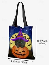 preiswerte Taschen-Halloween-Tragetasche für Damen mit süßem Katzenaufdruck von Kayomi Harai, große Canvas-Umhängetasche für Süßes oder Saures und Partys