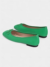 preiswerte Ballerinas für Damen-Grüne Ballerinas mit quadratischer Zehenpartie für Damen – Schlupfschuhe aus Kunstleder mit Schleife für die Freizeit, das Büro und das Wochenende