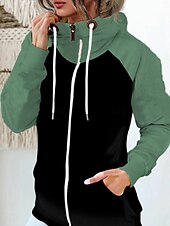 olcso Egyszerű felsők-Női Pulóver Hoodie pulóver Színes Alkalmi Hosszú ujj Kapucni Normál felsők Utca Hétköznapi Cipzár Zseb Fehér Rubin Khakizöld Katonai zöld Ősz Tél