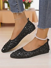 abordables Ballerines femme-Ballerines à bout pointu et paillettes noires pour femmes - élégantes chaussures de soirée à enfiler pour une marche confortable, idéales pour les mariages, les soirées et les tenues de vacances