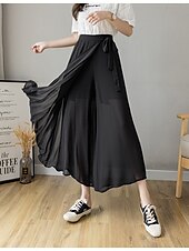 economico gamba larga e vita alta-Per donna Gamba larga Chinos Casual Lunghezza intera Naturale Semplice Gamba larga Coulisse Comodo Traspirabilità Casual Quotidiano Nero Rosa Blu Primavera Autunno Vestibilità comoda