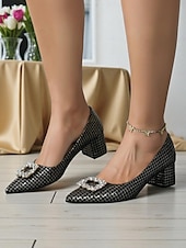 abordables Block Heels-Zapatos de tacón de bloque de ante burdeos para mujer con hebilla de diamantes de imitación: elegantes zapatos de vestir de estilo retro para mujer, ideales para la oficina, bodas y fiestas.