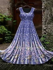 abordables Robes Boho-Robe longue vintage viking celtique à motif dégradé pour femme, robe d&#039;été, robe trapèze, robe nuisette, robe plissée, vacances, décontractée, bohème, plage, coupe classique, graphique, sans manches,