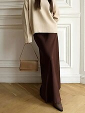 abordables Jupes unies-Femmes Jupe Moulant Mode Maxi Taille Basse Jupes Uni Micro-Élastique Soirée Rue Noir Blanche Kaki Gris Claire Automne Polyester