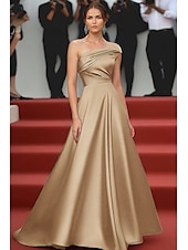 preiswerte Empire-Waist-Abendkleider-Schwarz-Bindung A-Linien Abendkleid Elegantes Kleid Formelle Hochzeit bodenlang ärmellos schulterfrei Satin mit Falten gerafft