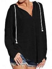 abordables Hauts Simples-Femmes Sweat à capuche Uni Occasionnel manche longue À capuche Hauts Réguliers Rue Tenue Quotidienne Noir Rose Claire Bleu Gris Automne Hiver