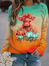 abordables Hauts d&amp;#39;Halloween-Sweat-shirts d&#039;Halloween pour femmes, motif animal, décontracté, manches longues, col ras du cou, hauts classiques, décontracté, jaune, bleu, orange, vert, automne