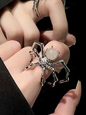 economico Accessori di Halloween-Set di anelli da donna a forma di ragno per Halloween: anelli in lega aperti regolabili con stile punk gotico, design a ragno con gemme bianche e nere per feste in maschera, cosplay e serate spettrali