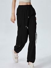 abordables pantalon cargo femme-Femmes Pantalons Cargo Slacks Streetwear Occasionnel Longueur complète Naturel Uni Avec Poches Conception à cordon élastique Doux Tenue quotidienne Week-end Noir Rouge Fuchsia Gris argenté Automne