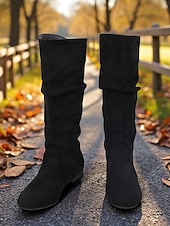 olcso Slouch Boots-női fekete művelúr térdig érő csizma állítható fűzővel – stílusos és kényelmes lábbeli mindennapi és hétköznapi viseletre